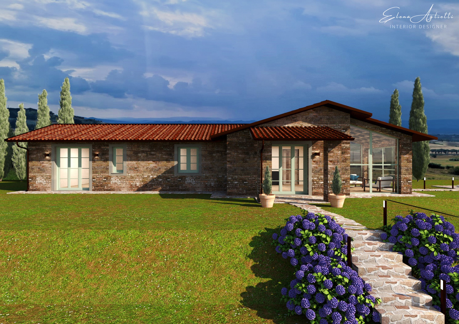 New project on gently sloping agricultural land with an open view of the Tuscan countryside and Chiusi Lake